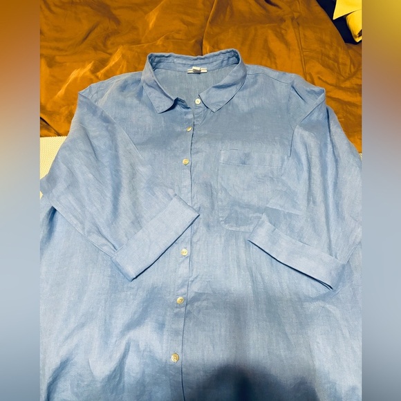 J. Jill Love Linen Midi Dress Womens Size XL Blue Button Up Modest Minimalist - Picture 8 of 10